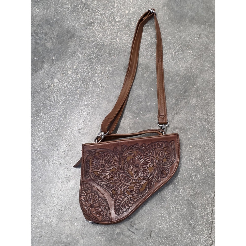 Chida Frida Crossbody Bag Purse Small Brown Leather Tooled Floral Western Artsy